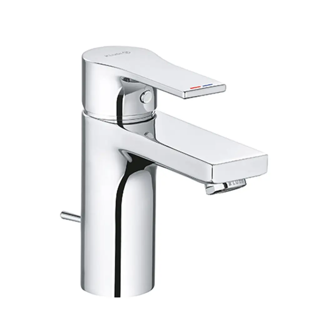 Kludi-Waschtischarmatur aus verchromtem Metall mit einem Hebel zum Einstellen von Wasserfluss und Temperatur sowie einem Auslauf für Wasser.